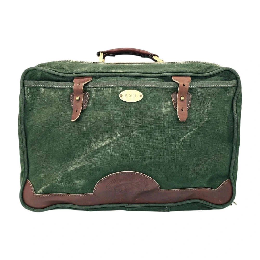 Vintage Orvis Battenkill Bag Travel Weekender Pique Canvas Green Leather Large